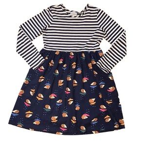 Hanna Andersson Striped Dress with Multicolor Umbrellas & Hedgehogs